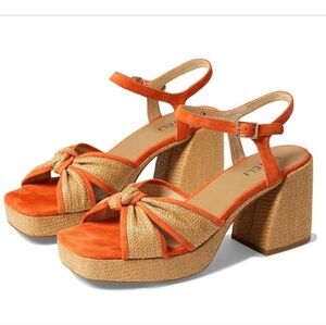 Vaneli Mina Orange Suede Raffia Square Toe Platform Sandal